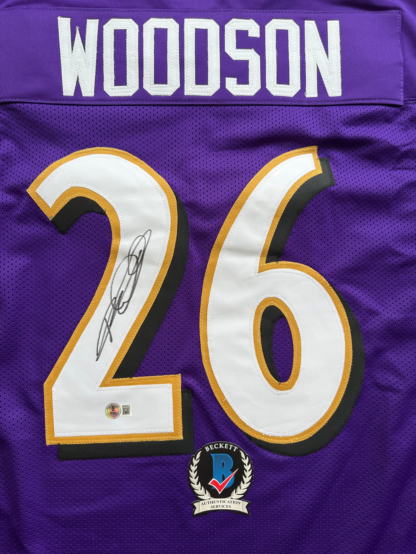ROD WOODSON Baltimore Ravens SIGNED FOOTBALL JERSEY XL Raiders Purdue BAS COA