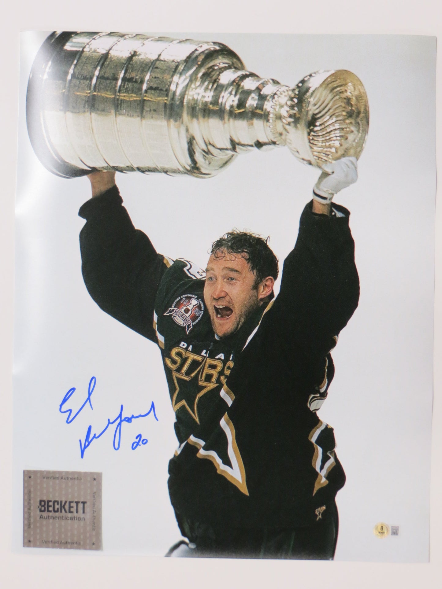 ED BELFOUR Dallas Stars SIGNED STANLEY CUP 16x20 PHOTO Leafs Blackhawks BAS COA