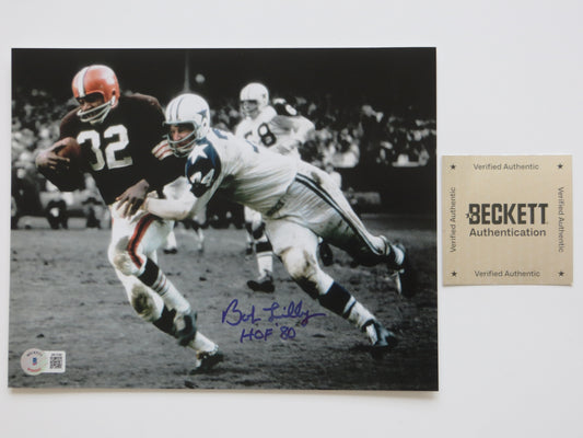BOB LILLY DALLAS COWBOYS 8x10 PHOTO Tackling Jim Brown BAS