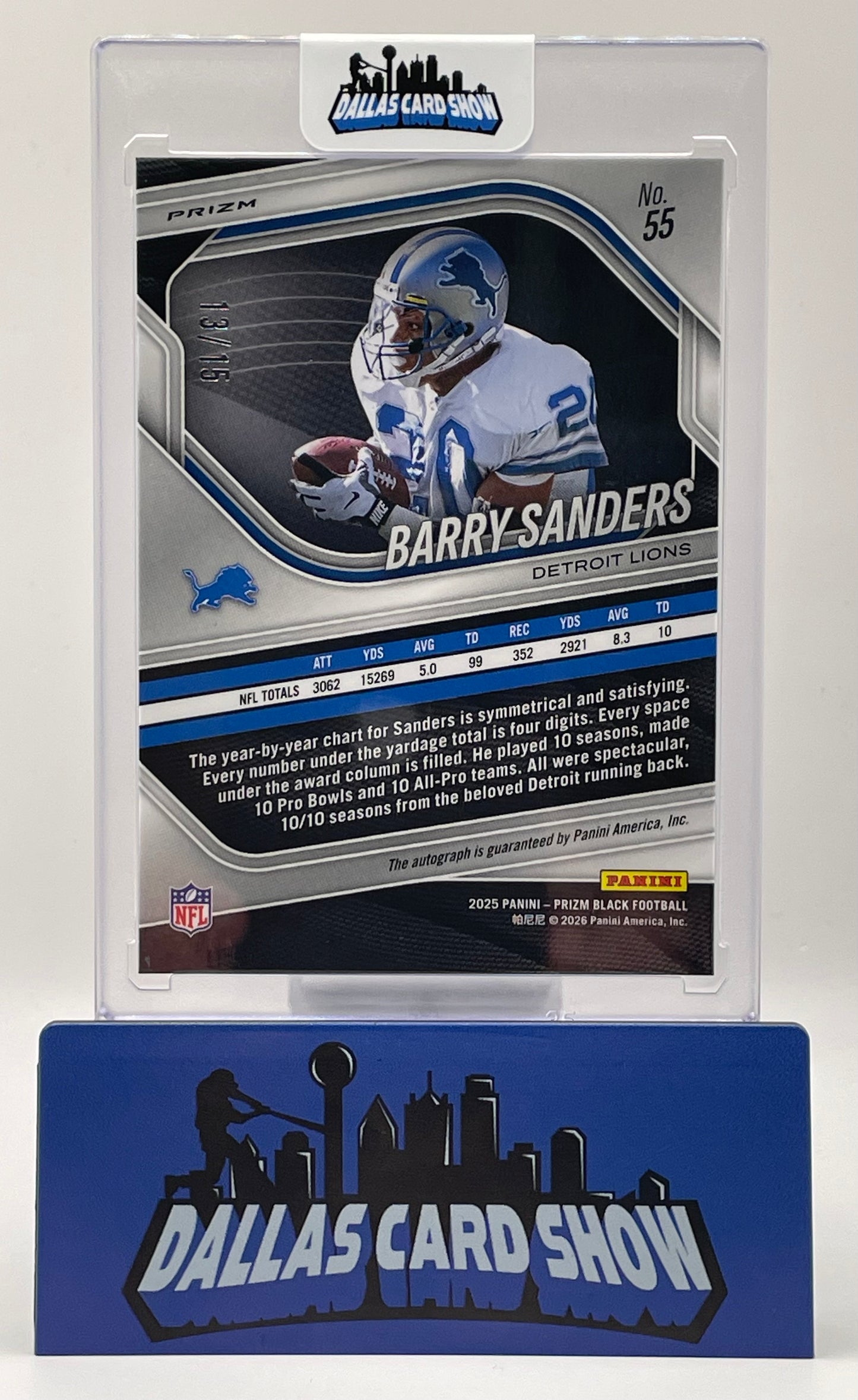 2025 Panini Prizm Black #55 Barry Sanders Blue Shimmer Autograph /15