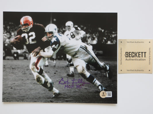 BOB LILLY DALLAS COWBOYS 8x10 PHOTO Tackling Jim Brown BAS