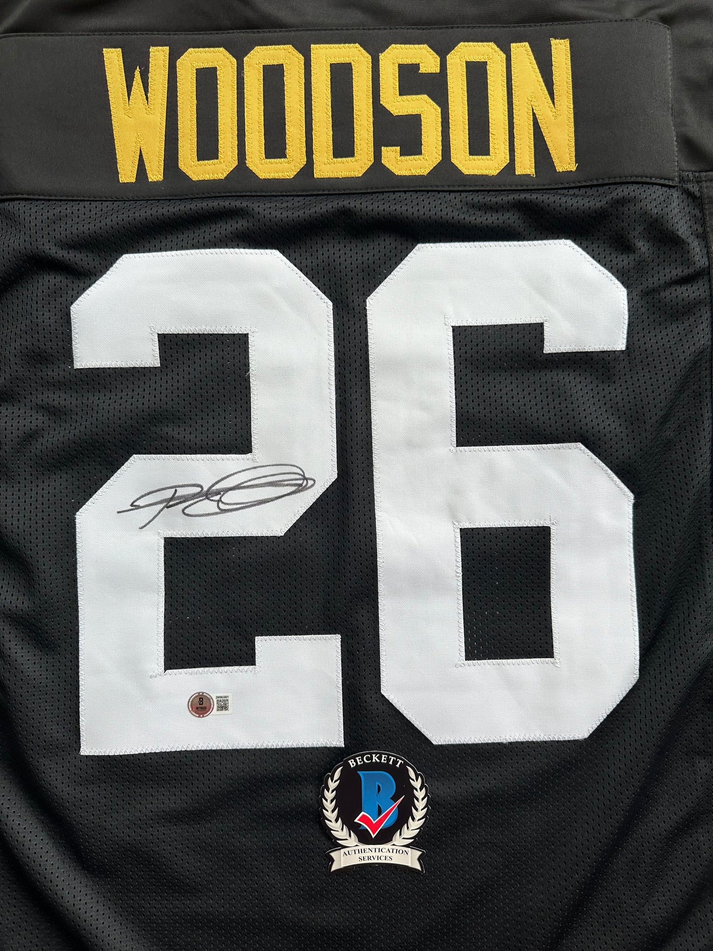 ROD WOODSON Pittsburgh Steelers SIGNED FOOTBALL JERSEY XL Ravens Purdue BAS COA