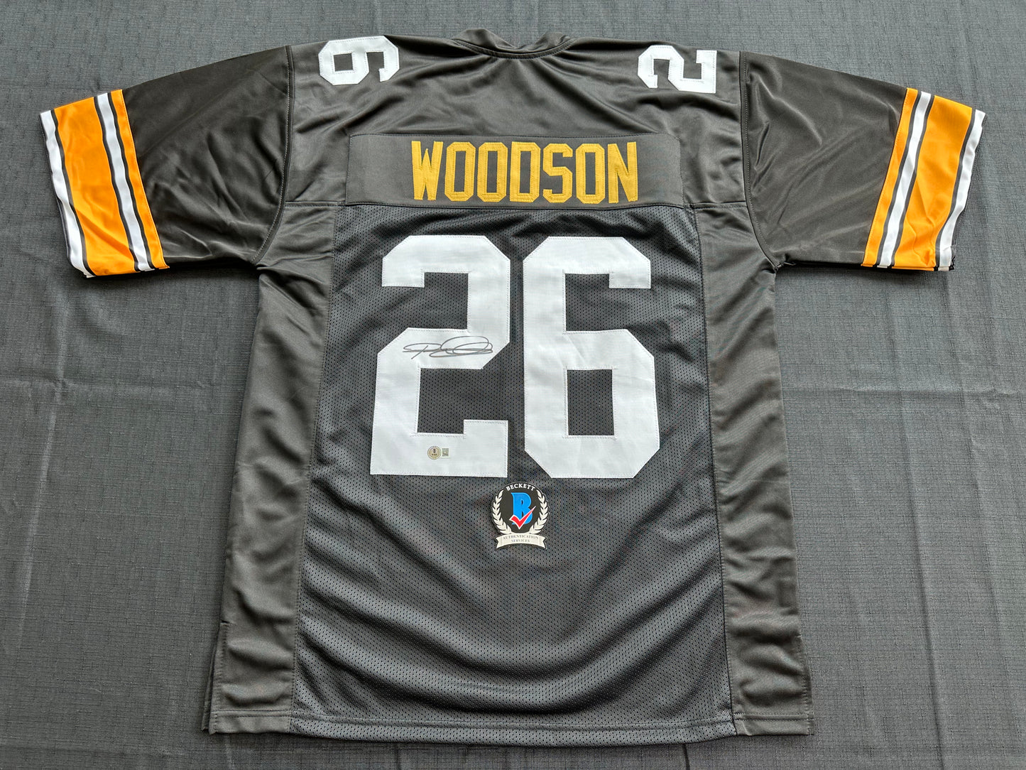 ROD WOODSON Pittsburgh Steelers SIGNED FOOTBALL JERSEY XL Ravens Purdue BAS COA