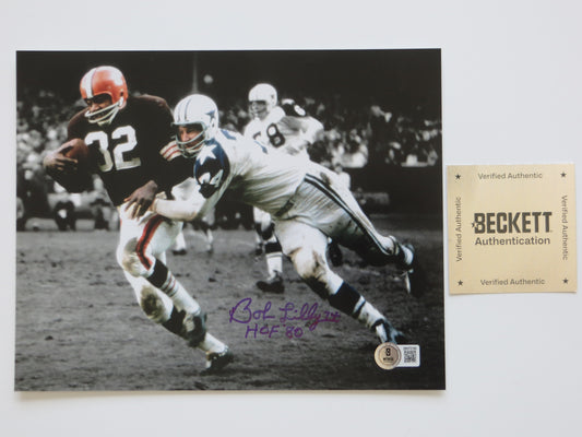 BOB LILLY DALLAS COWBOYS 8x10 PHOTO Tackling Jim Brown BAS