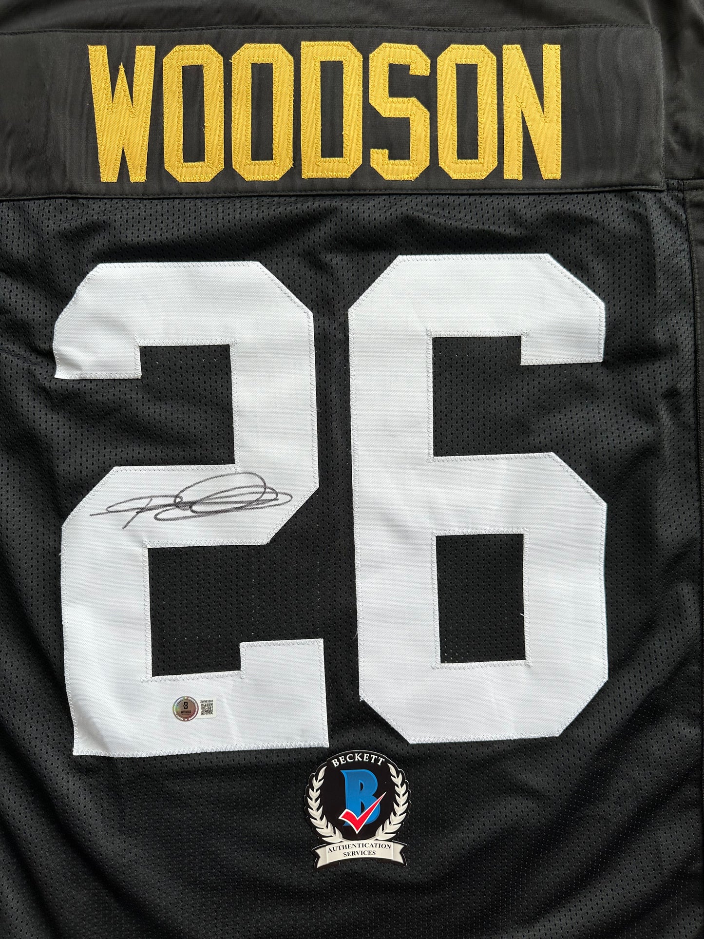 ROD WOODSON Pittsburgh Steelers SIGNED FOOTBALL JERSEY XL Ravens Purdue BAS COA