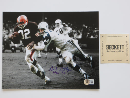 BOB LILLY DALLAS COWBOYS 8x10 PHOTO Tackling Jim Brown BAS