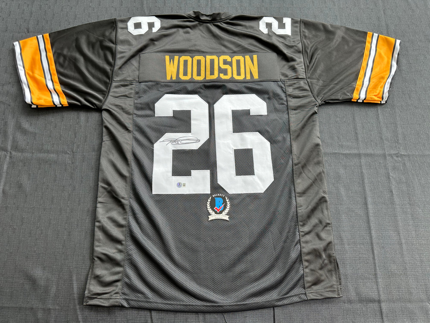ROD WOODSON Pittsburgh Steelers SIGNED FOOTBALL JERSEY XL Ravens Purdue BAS COA