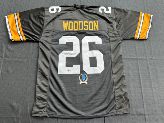 ROD WOODSON Pittsburgh Steelers SIGNED FOOTBALL JERSEY XL Ravens Purdue BAS COA