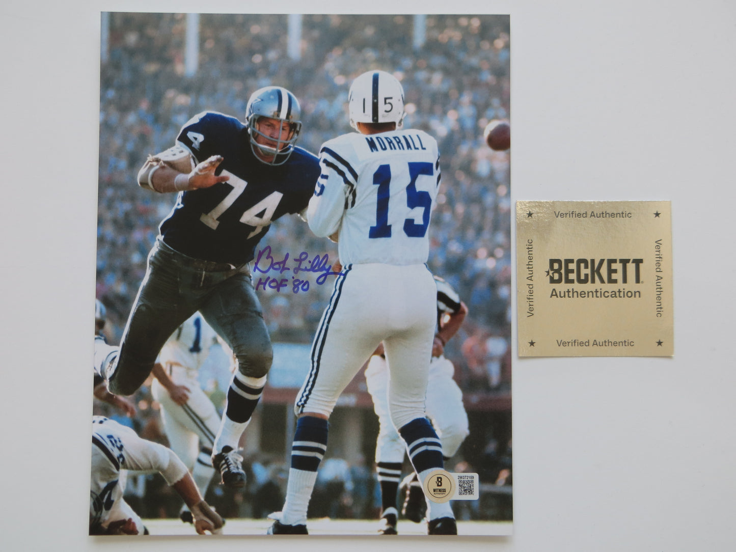 BOB LILLY DALLAS COWBOYS SIGNED 8x10 PHOTO w/HOF80 Colts BAS COA