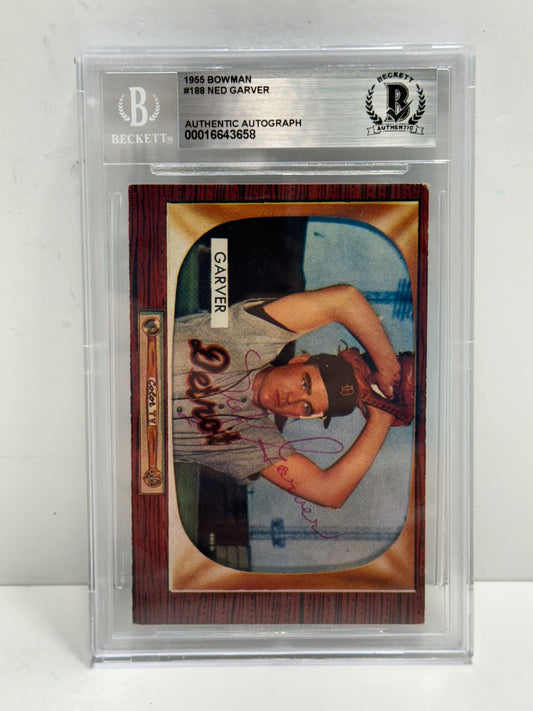 1955 Bowman Ned Garver Auto #188 Beckett Authentic Deceased In 2017