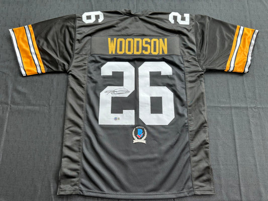 ROD WOODSON Pittsburgh Steelers SIGNED FOOTBALL JERSEY XL Ravens Purdue BAS COA