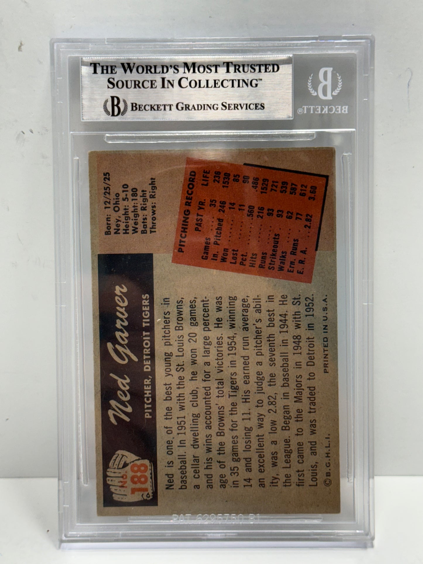 1955 Bowman Ned Garver Auto #188 Beckett Authentic Deceased In 2017
