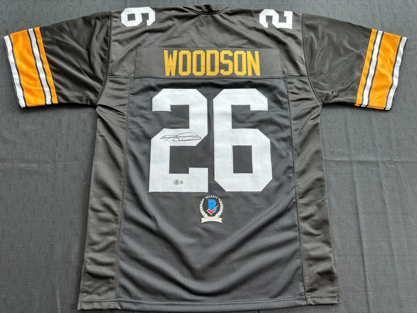 ROD WOODSON Pittsburgh Steelers SIGNED FOOTBALL JERSEY XL Ravens Purdue BAS COA