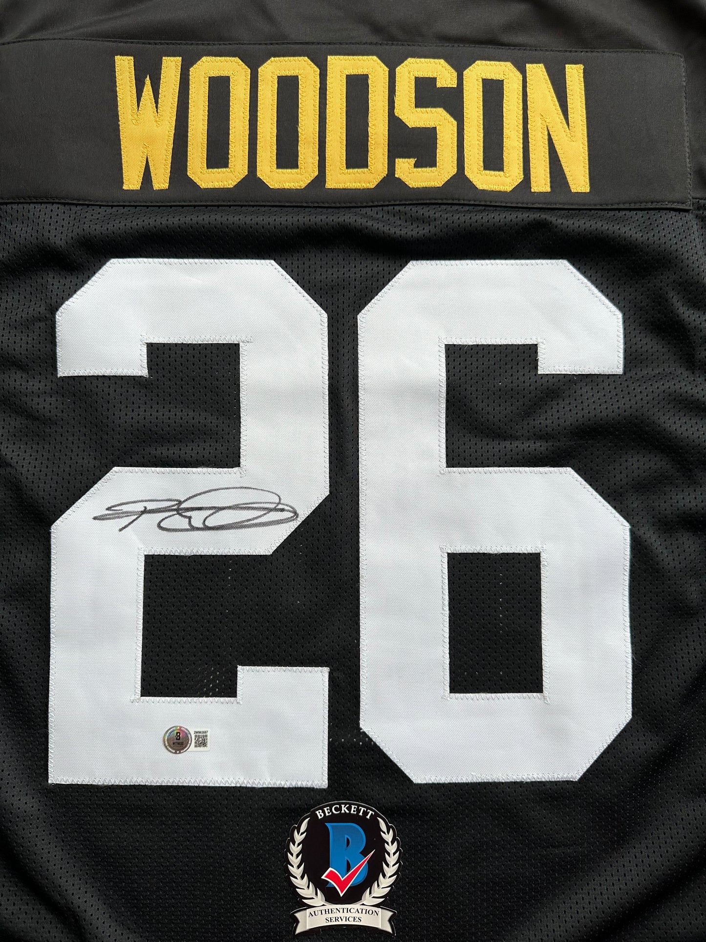 ROD WOODSON Pittsburgh Steelers SIGNED FOOTBALL JERSEY XL Ravens Purdue BAS COA