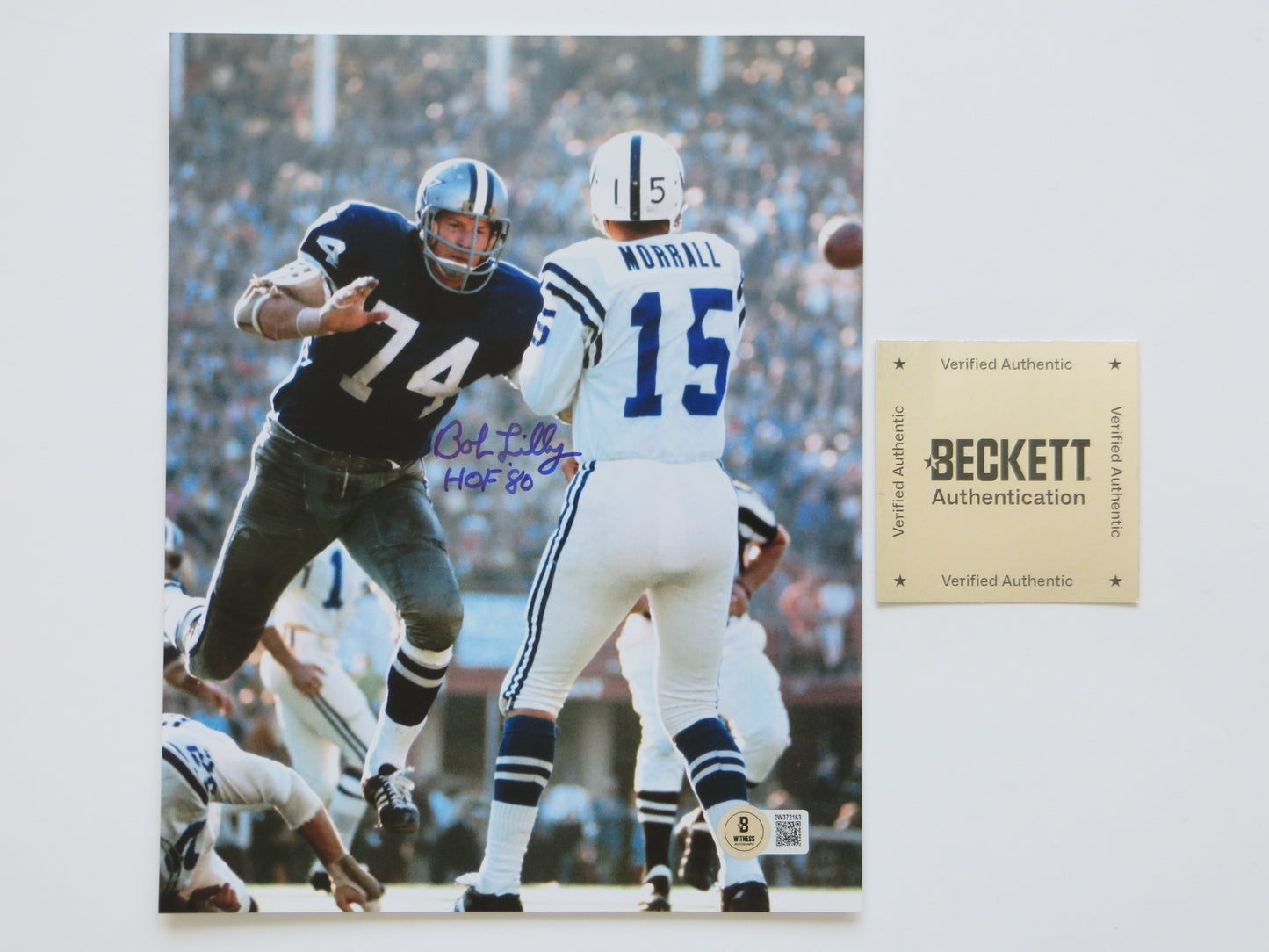 BOB LILLY DALLAS COWBOYS SIGNED 8x10 PHOTO w/HOF80 Colts BAS COA