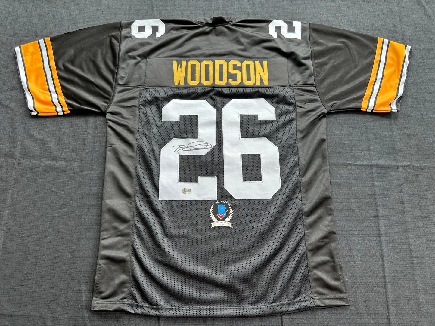 ROD WOODSON Pittsburgh Steelers SIGNED FOOTBALL JERSEY XL Ravens Purdue BAS COA