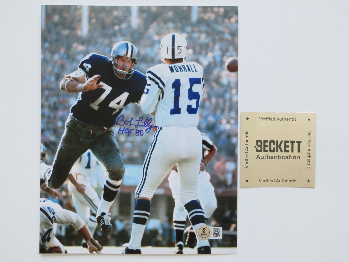 BOB LILLY DALLAS COWBOYS SIGNED 8x10 PHOTO w/HOF80 Colts BAS COA