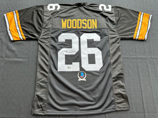 ROD WOODSON Pittsburgh Steelers SIGNED FOOTBALL JERSEY XL Ravens Purdue BAS COA