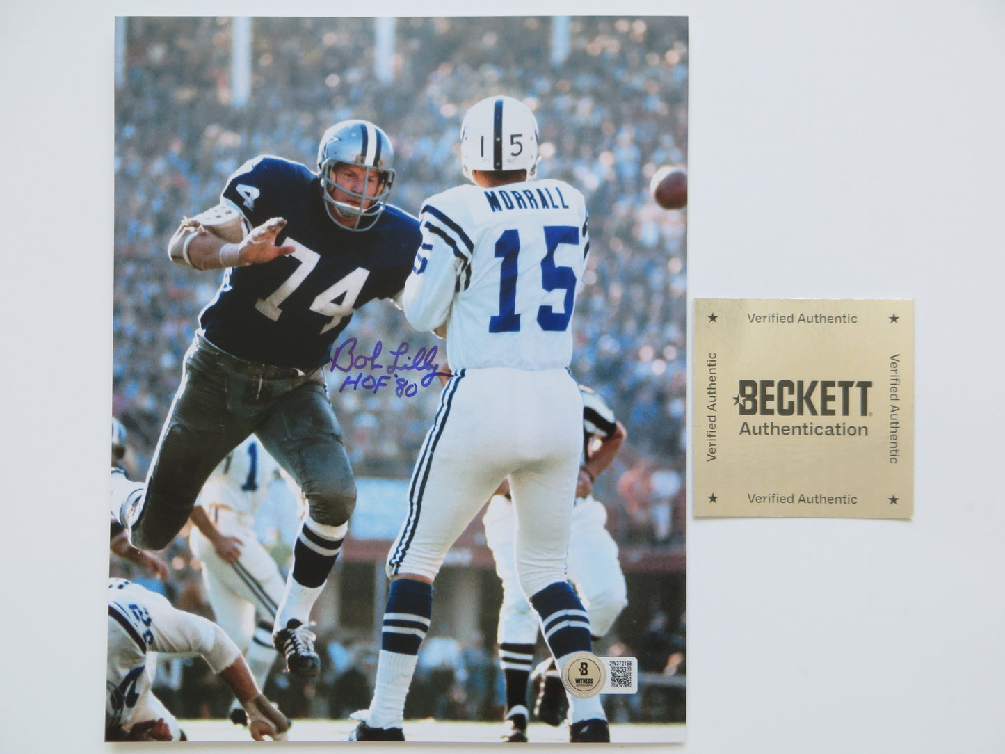 BOB LILLY DALLAS COWBOYS SIGNED 8x10 PHOTO w/HOF80 Colts BAS COA