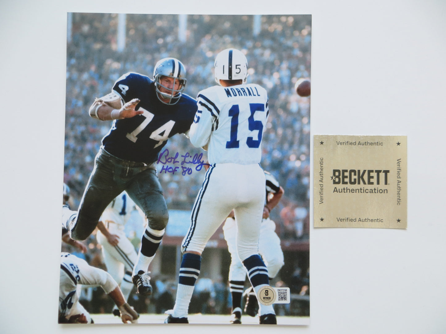 BOB LILLY DALLAS COWBOYS SIGNED 8x10 PHOTO w/HOF80 Colts BAS COA