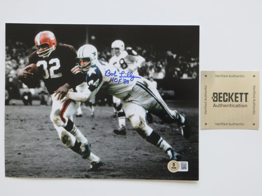 BOB LILLY DALLAS COWBOYS SIGNED 8x10 PHOTO Jim Brown w/HOF BAS