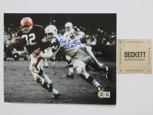 BOB LILLY DALLAS COWBOYS SIGNED 8x10 PHOTO Jim Brown w/HOF BAS