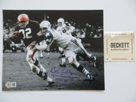 BOB LILLY DALLAS COWBOYS SIGNED 8x10 PHOTO Jim Brown w/HOF BAS