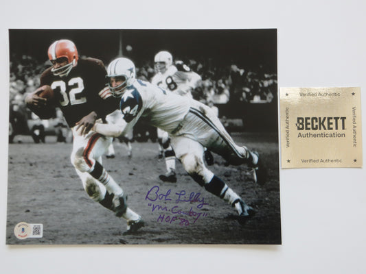 BOB LILLY DALLAS COWBOYS SIGNED 8x10 PHOTO Jim Brown w/HOF BAS
