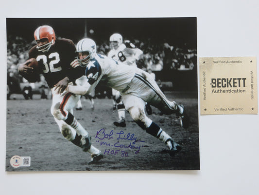 BOB LILLY DALLAS COWBOYS SIGNED 8x10 PHOTO Jim Brown w/HOF BAS