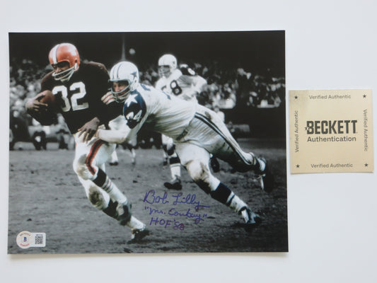 BOB LILLY DALLAS COWBOYS SIGNED 8x10 PHOTO Jim Brown w/HOF BAS