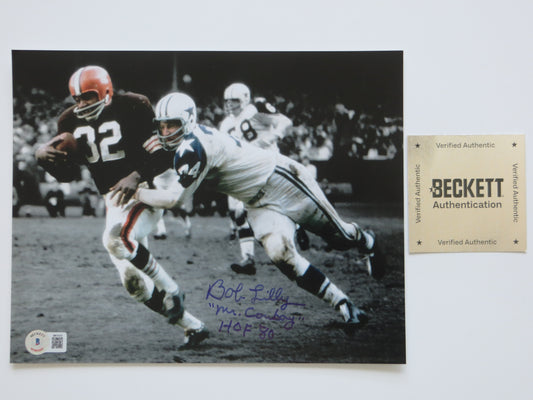BOB LILLY DALLAS COWBOYS SIGNED 8x10 PHOTO Jim Brown w/HOF BAS