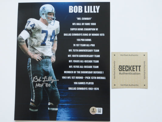BOB LILLY COWBOYS SIGNED 8x10 PHOTO w/2 INSC TCU BAS COA