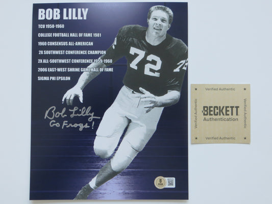 BOB LILLY TCU HORNED FROGS SIGNED Career Stats 8x10 PHOTO BAS