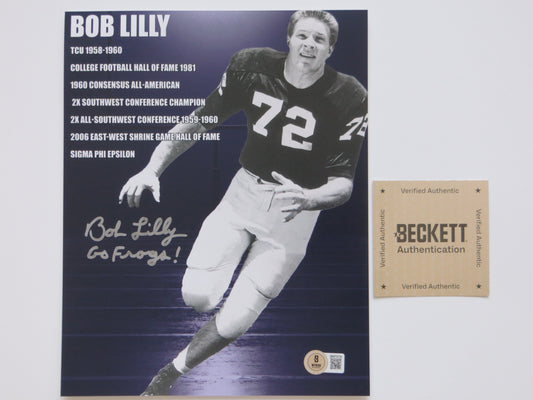 BOB LILLY TCU HORNED FROGS SIGNED Career Stats 8x10 PHOTO BAS