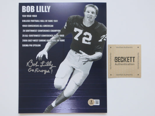 BOB LILLY TCU HORNED FROGS SIGNED Career Stats 8x10 PHOTO BAS