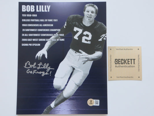 BOB LILLY TCU HORNED FROGS SIGNED Career Stats 8x10 PHOTO BAS