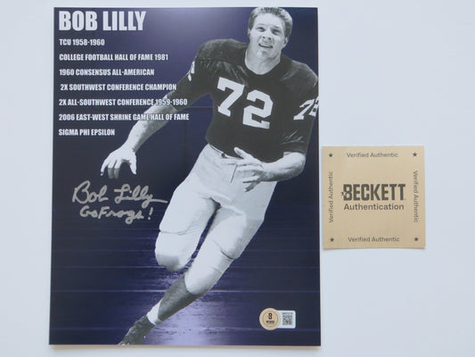 BOB LILLY TCU HORNED FROGS SIGNED Career Stats 8x10 PHOTO BAS