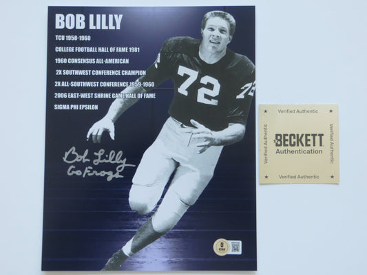 BOB LILLY TCU HORNED FROGS SIGNED 8x10 PHOTO w/GoFrogs! BAS