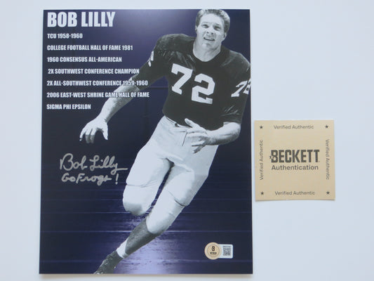 BOB LILLY TCU HORNED FROGS SIGNED 8x10 PHOTO w/GoFrogs! BAS