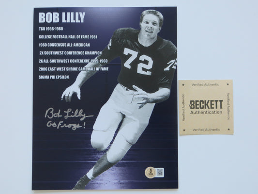 BOB LILLY TCU HORNED FROGS SIGNED 8x10 PHOTO w/GoFrogs! BAS