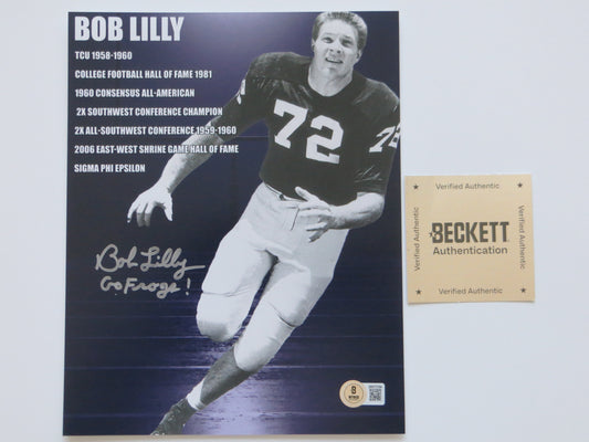 BOB LILLY TCU HORNED FROGS SIGNED 8x10 PHOTO w/GoFrogs! BAS