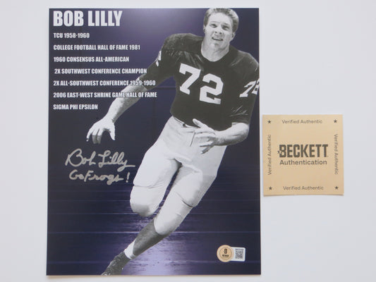 BOB LILLY TCU HORNED FROGS SIGNED 8x10 PHOTO w/GoFrogs! BAS