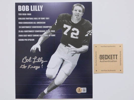 BOB LILLY TCU HORNED FROGS SIGNED 8x10 PHOTO w/GoFrogs! BAS