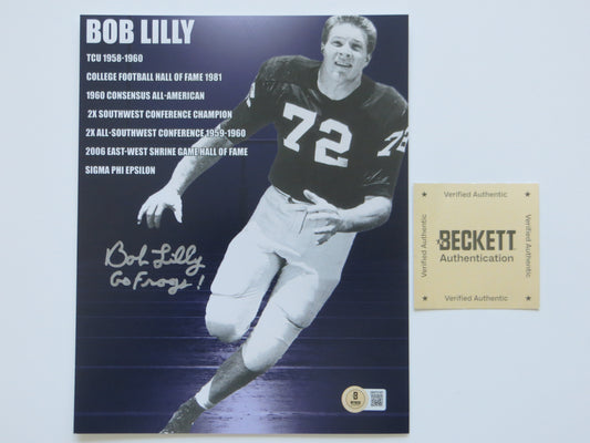 BOB LILLY TCU HORNED FROGS SIGNED 8x10 PHOTO w/GoFrogs! BAS
