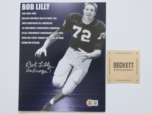 BOB LILLY TCU HORNED FROGS SIGNED 8x10 PHOTO w/GoFrogs! BAS