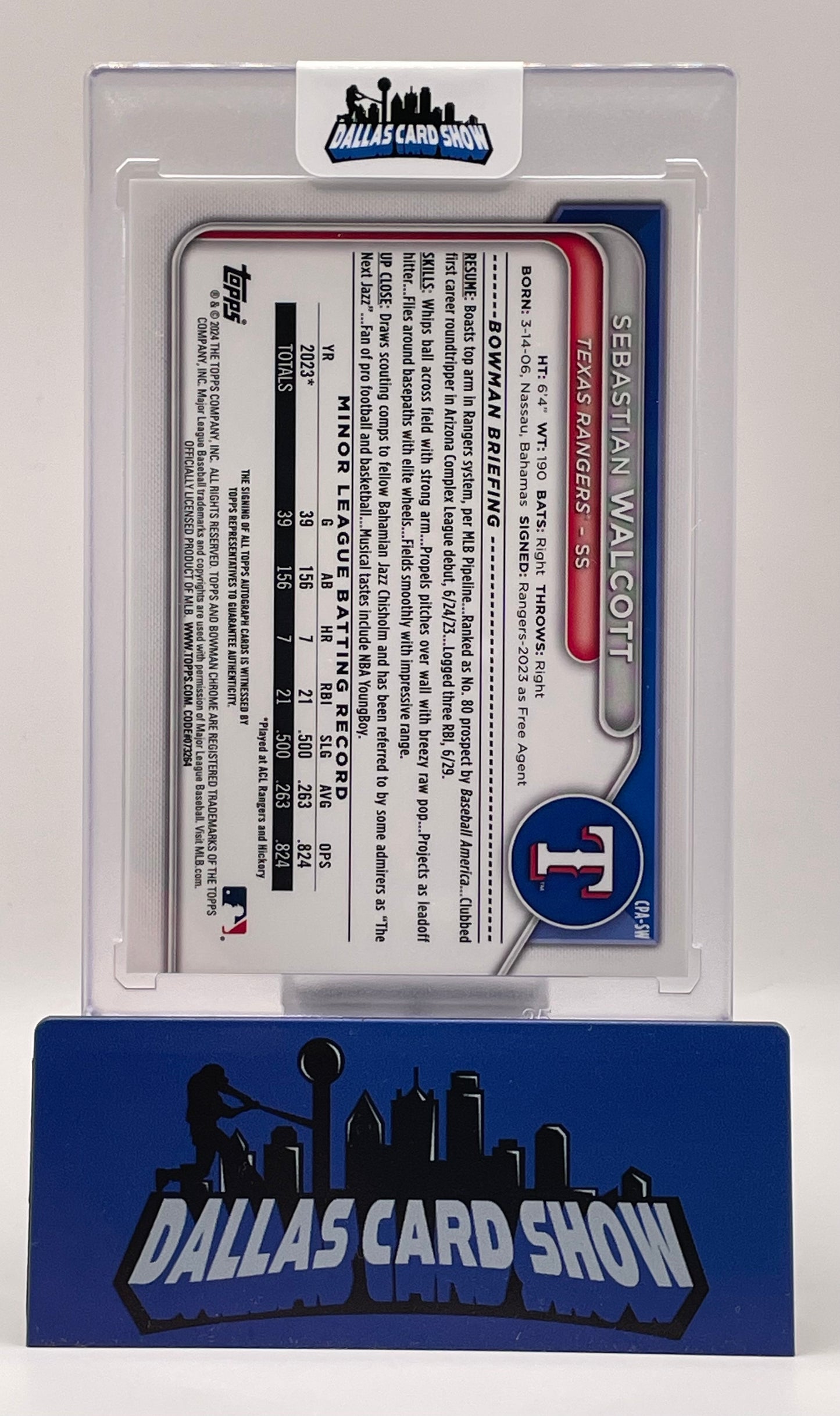 2024 Bowman Chrome #CPA-SW Sebastian Walcott Chrome Autograph