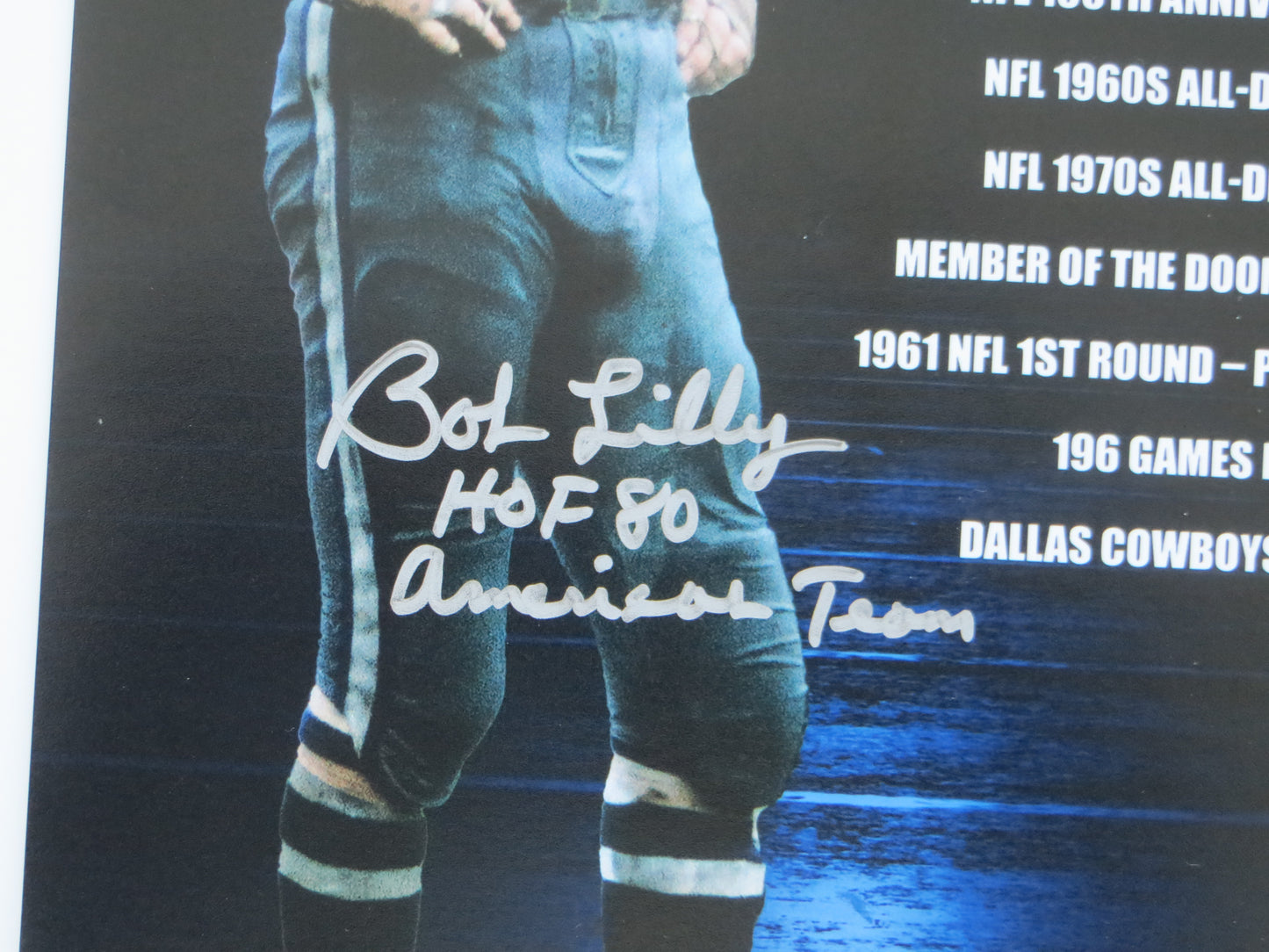 BOB LILLY DALLAS COWBOYS SIGNED 8x10 w/HOF AmericasTeam TCU BAS