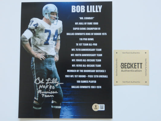 BOB LILLY DALLAS COWBOYS SIGNED 8x10 w/HOF AmericasTeam TCU BAS
