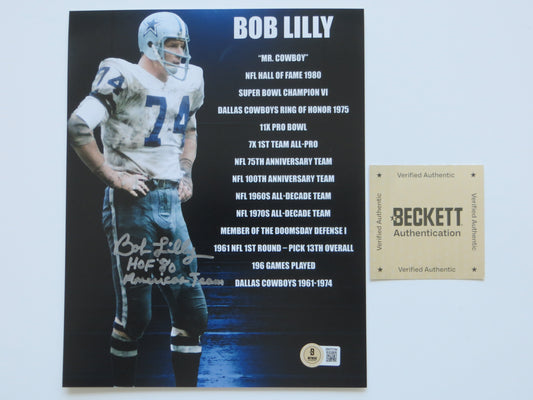 BOB LILLY DALLAS COWBOYS SIGNED 8x10 w/HOF AmericasTeam TCU BAS