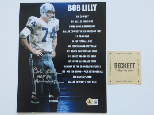 BOB LILLY DALLAS COWBOYS SIGNED 8x10 w/HOF AmericasTeam TCU BAS